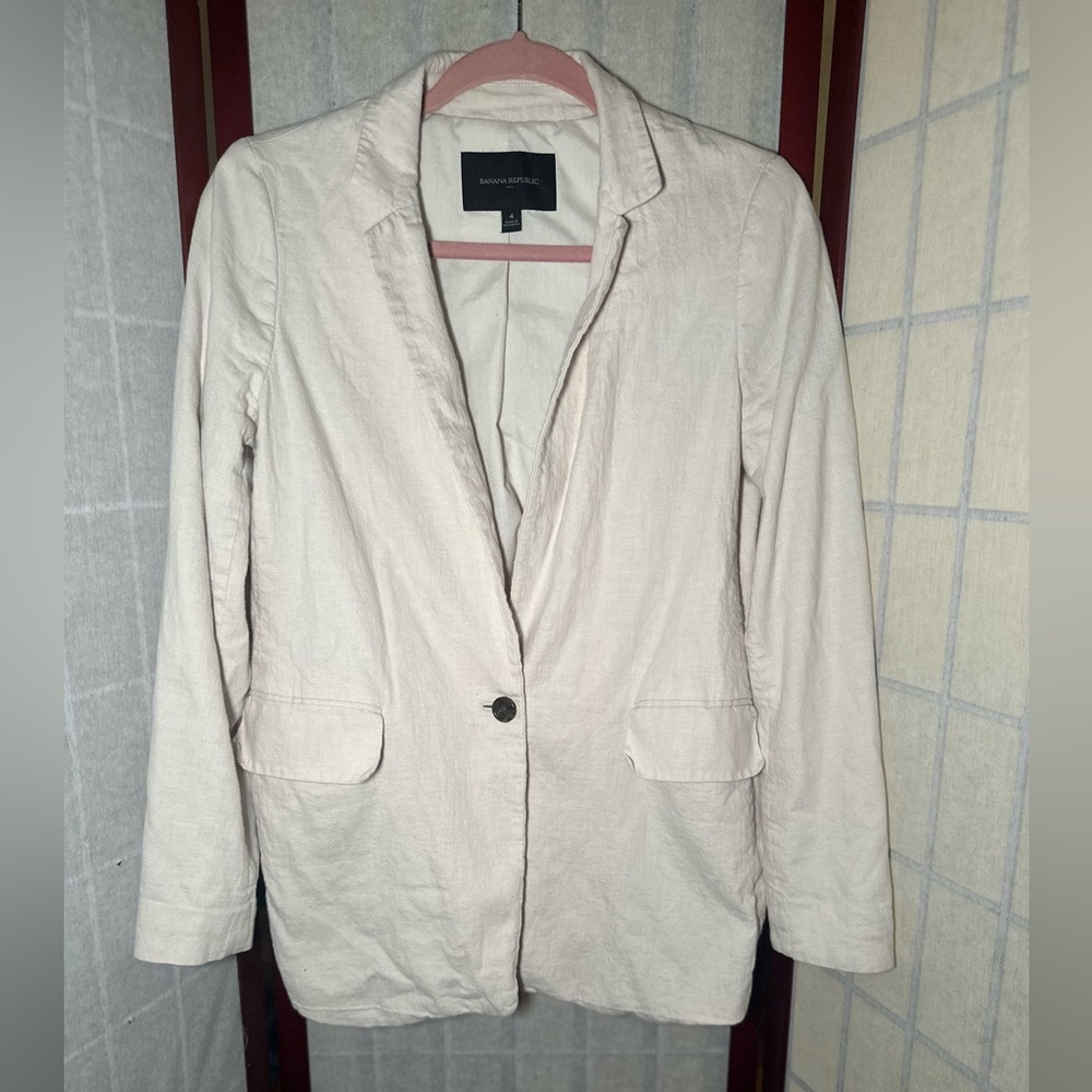 Banana Republic Blazer Womens 4 Cream Linen Cotton Suit